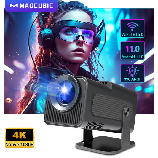 4K Native 1080P Android 11 Projector with 390 ANSI Lumens, Dual Wi-Fi 6, and Bluetooth 5.0 - Upgraded Portable Outdoor Cinema Model HY320